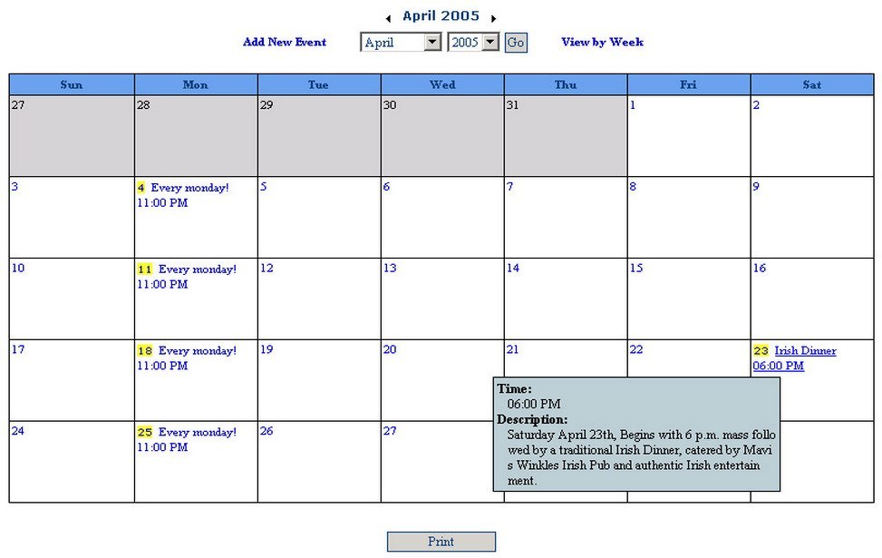 Calendar screenshot