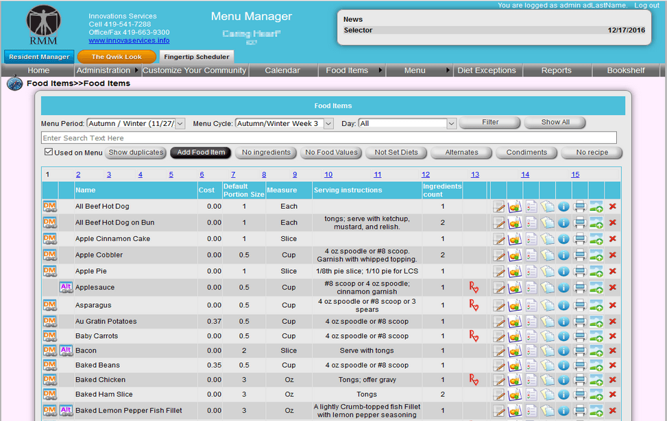 Menu Manager screenshot